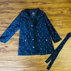 Helly Hansen Navy Anchor Print Raincoat with Belt